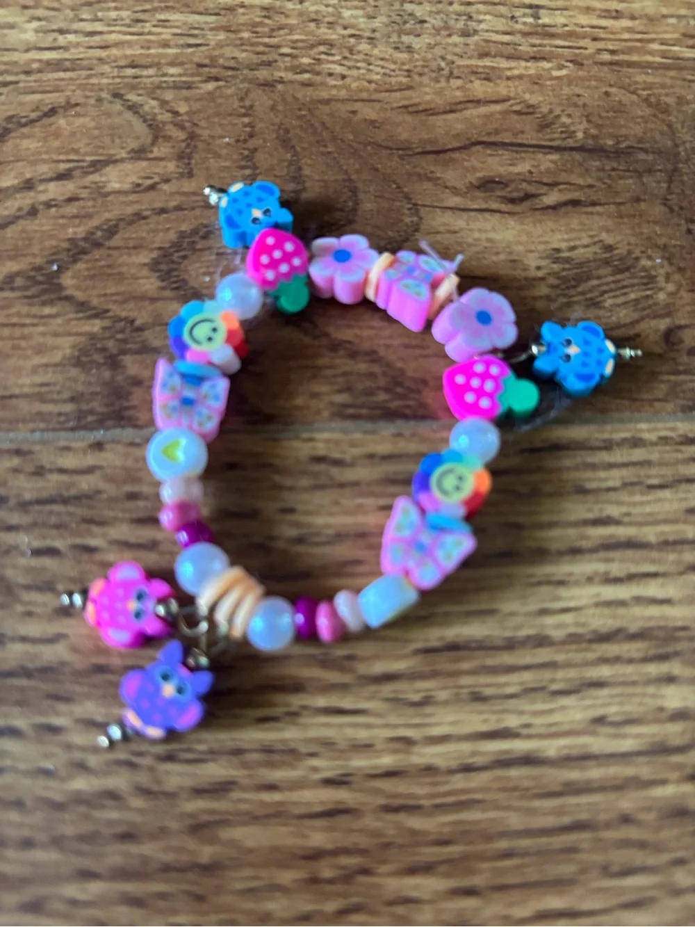 Girls Pink Multicolor Cute Charm Beaded Bracelet